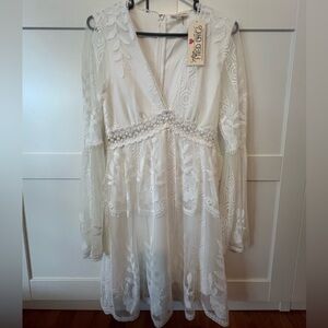 NWT Western/Boho White Long Sleeve Lace Dress XS